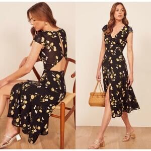 Reformation Navy Wellfleet Dress Midi Cut Outs Backless 4 Wedding Guest